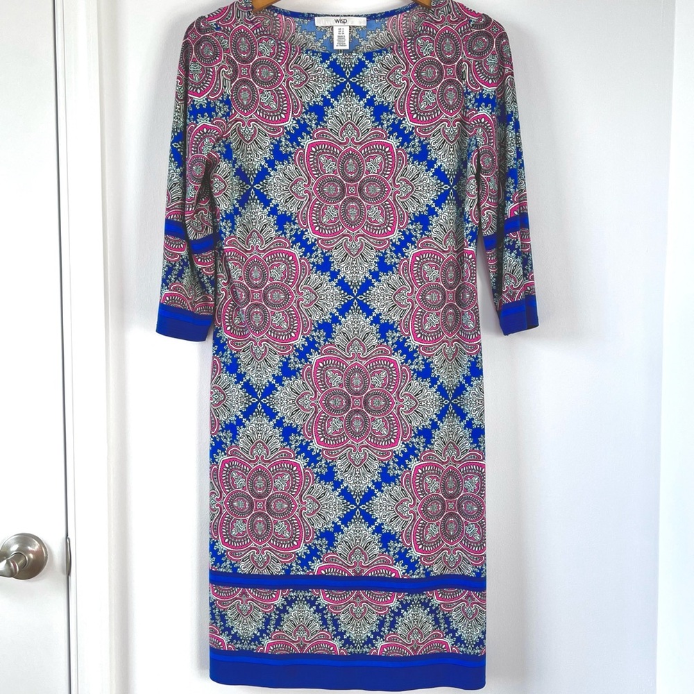 Wisp Women’s Blue & Pink 3/4 Length Sleeve Dress, Size 4
